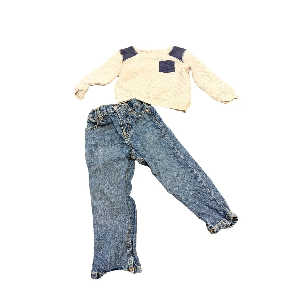 OshKosh Bgosh Toddler Boys Quilted Sweatshirt Heather Gray‎ Navy Blue 2T